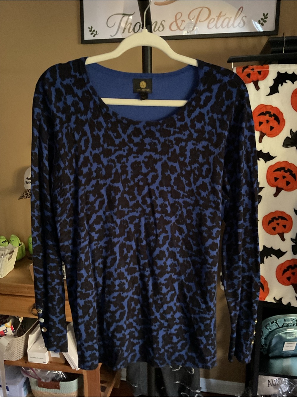 JM Collection Blue and Black Animal Print Long Sleeve Top